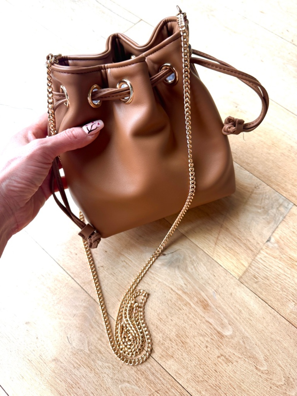 Mini Drawstring Clutch Bag In Brown Toffee - Picture 4 of 6